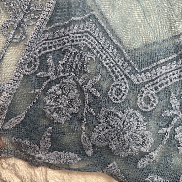 The Shabby Tree Women Blue Sheer Lace Open Front Long Kimono Cardigan Plus O/S - Picture 11 of 13